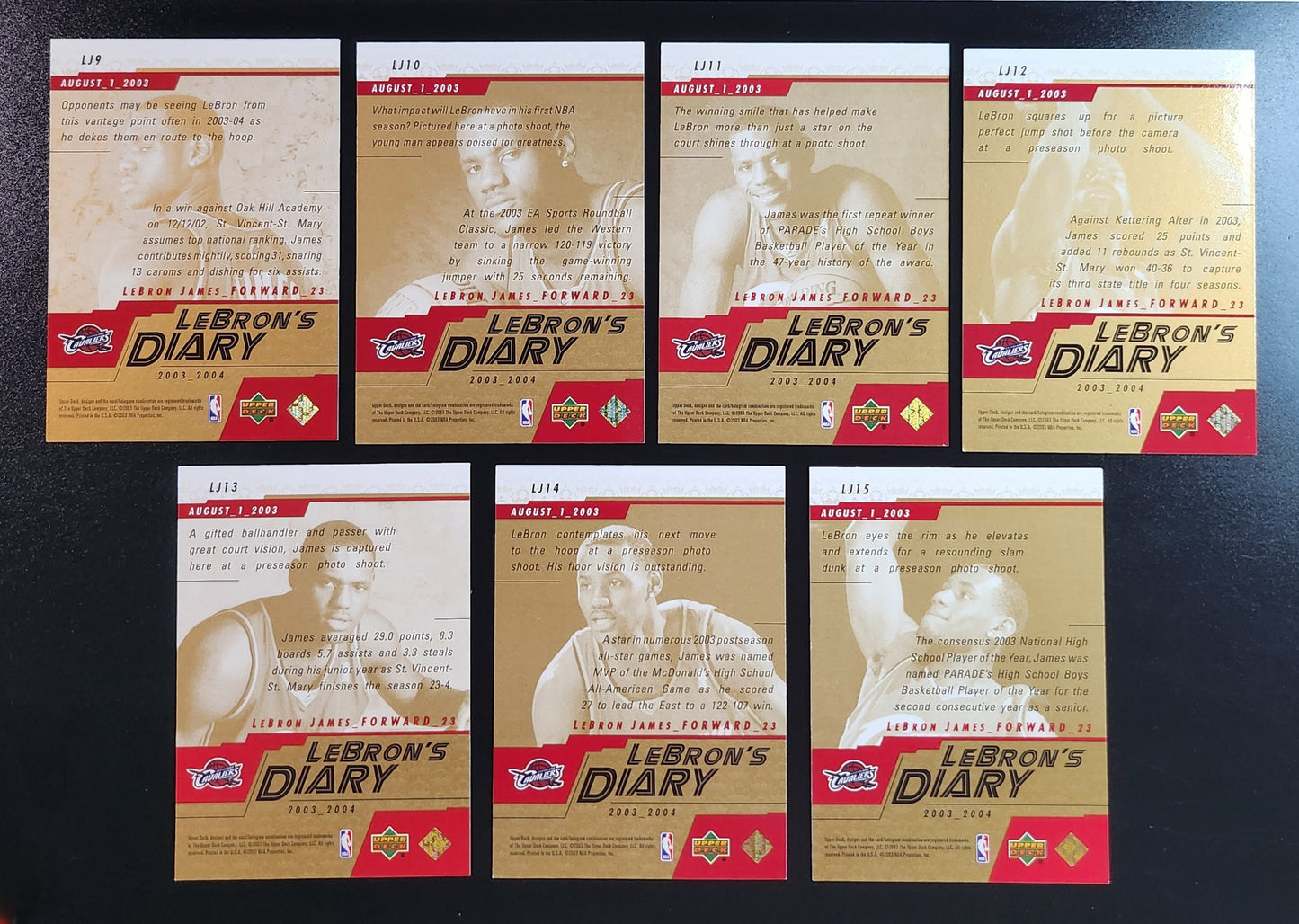 LeBron James 2003-04 Upper Deck LeBron's Diary Complete 15 Card Set