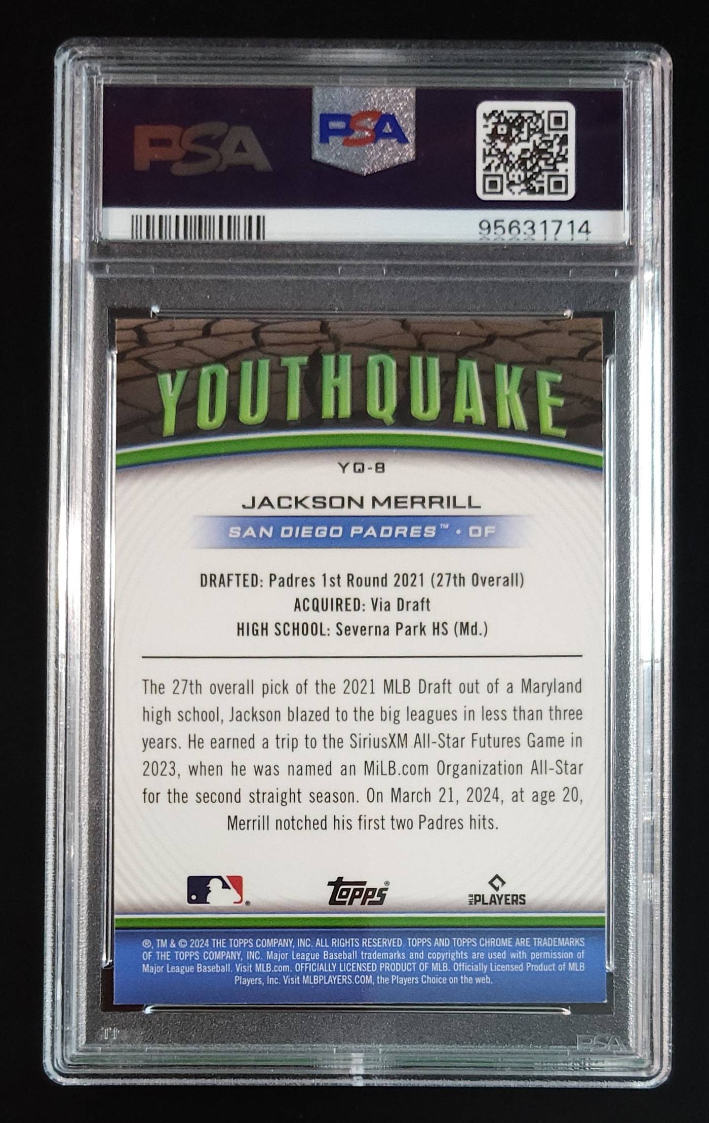 Jackson Merrill 2024 Topps Chrome Youthquake #YQ8 PSA 9 Padres - The Hobby Swap