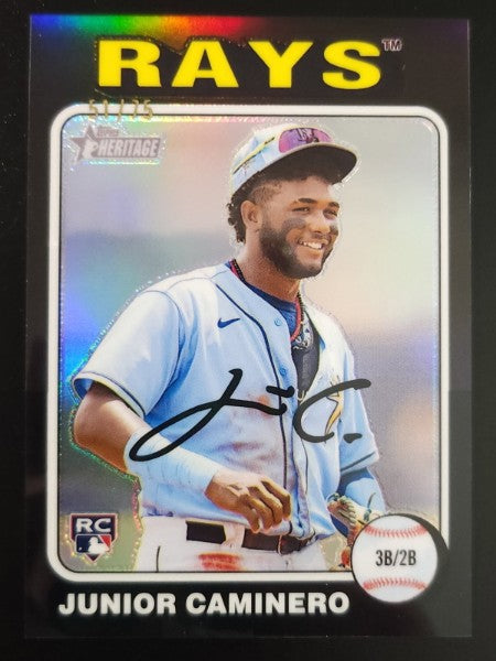Junior Caminero 2024 Heritage High Number RC Black Refractor 51/75 #267 Rays