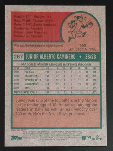 Junior Caminero 2024 Heritage High Number RC Black Refractor 51/75 #267 Rays