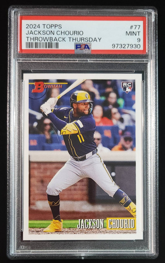 Jackson Chourio 2024 Topps Throwback Thursday Rookie Card #77 PSA 9 Brewers - The Hobby Swap