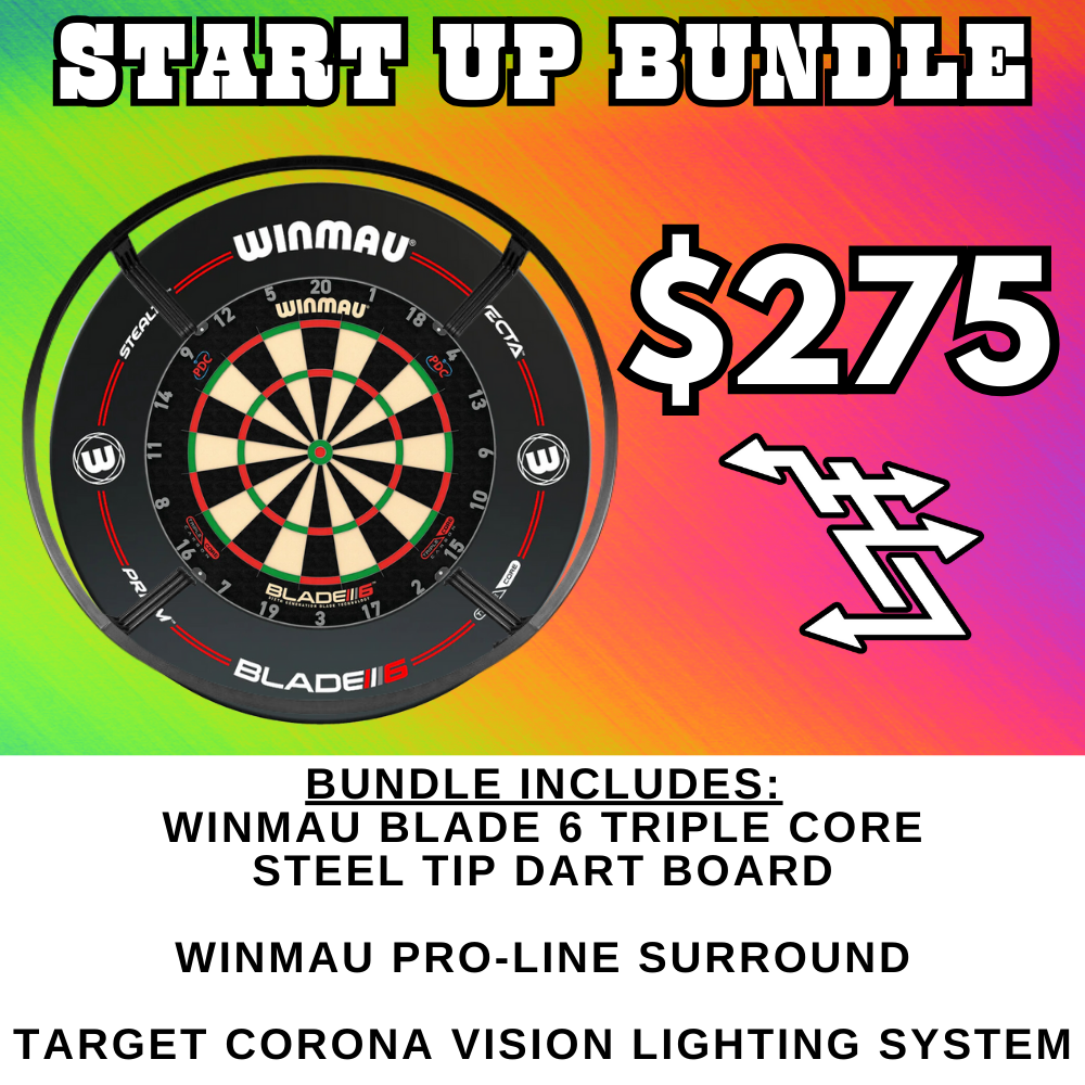 PRO DART SET UP BUNDLE - WINMAU BLADE 6 TRIPLE CORE + CORONA LIGHTING + WINMAU PRO-LINE SURROUND - The Hobby Swap