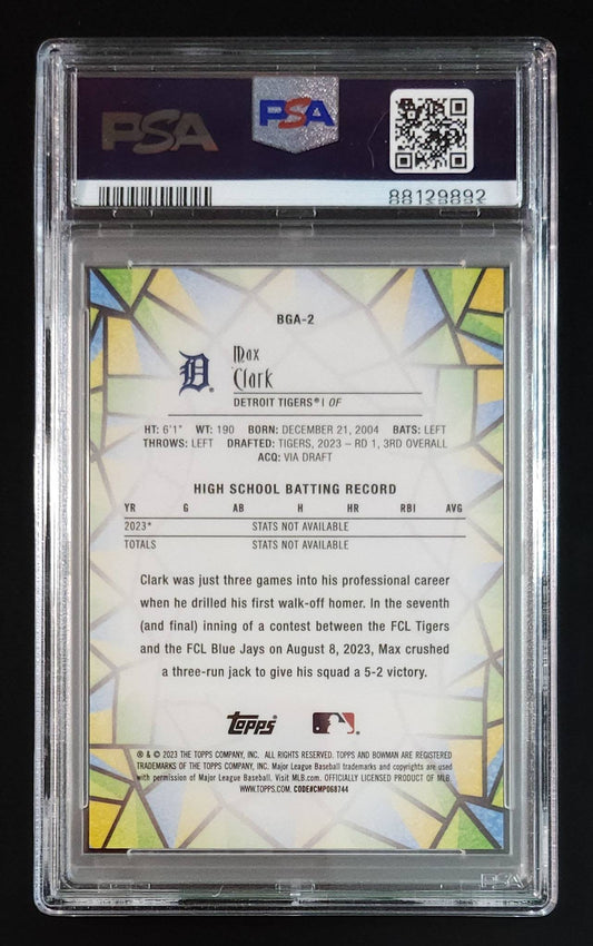 Max Clark 2023 Bowman Draft Glass #BGA2 PSA 9 Tigers - The Hobby Swap