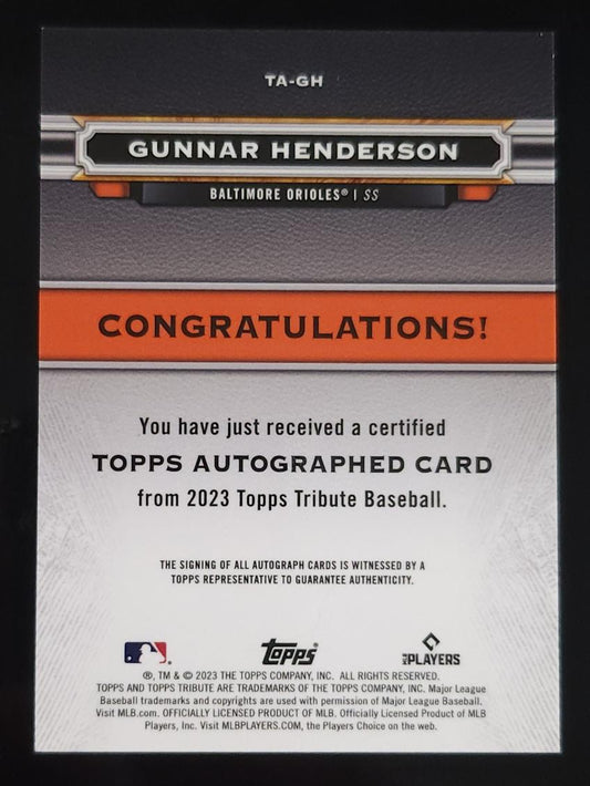 Gunnar Henderson 2023 Topps Tribute RC Auto 57/199 #TA-GH Orioles