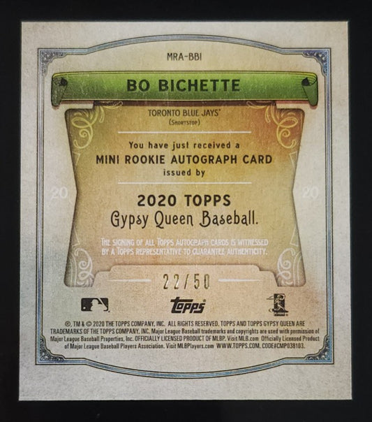 Bo Bichette 2020 Gypsy Queen B&W Mini RC Auto 22/50 #MRA-BBI Blue Jays