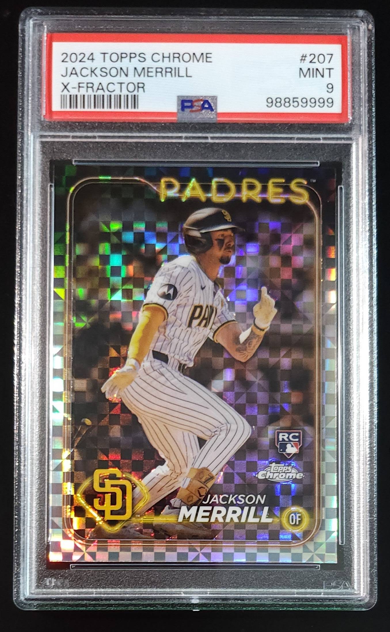 Jackson Merrill 2024 Topps Chrome Rookie Card X-Fractor #207 PSA 9 Padres - The Hobby Swap