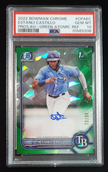 Estanli Castillo 2022 Bowman Chrome 1st Auto Green Atomic 73/99 #CPA-EC PSA 10 Rays - The Hobby Swap